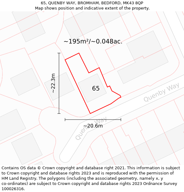 65, QUENBY WAY, BROMHAM, BEDFORD, MK43 8QP: Plot and title map