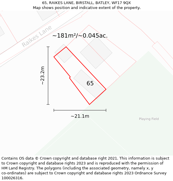 65, RAIKES LANE, BIRSTALL, BATLEY, WF17 9QX: Plot and title map