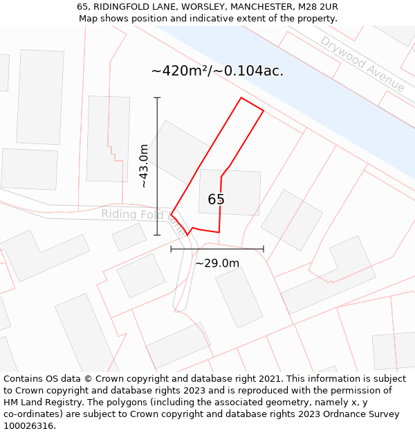 65, RIDINGFOLD LANE, WORSLEY, MANCHESTER, M28 2UR: Plot and title map