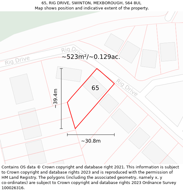 65, RIG DRIVE, SWINTON, MEXBOROUGH, S64 8UL: Plot and title map