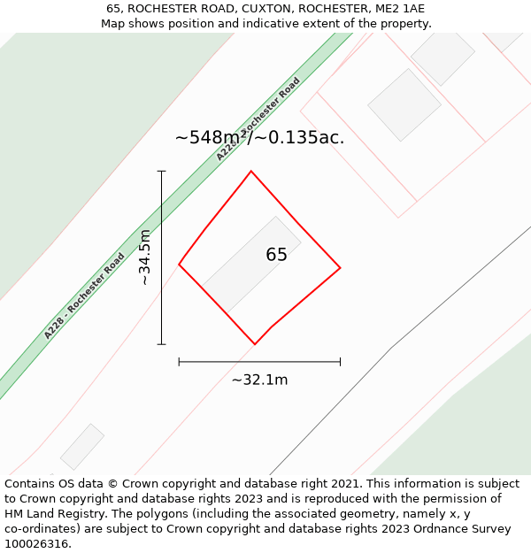 65, ROCHESTER ROAD, CUXTON, ROCHESTER, ME2 1AE: Plot and title map