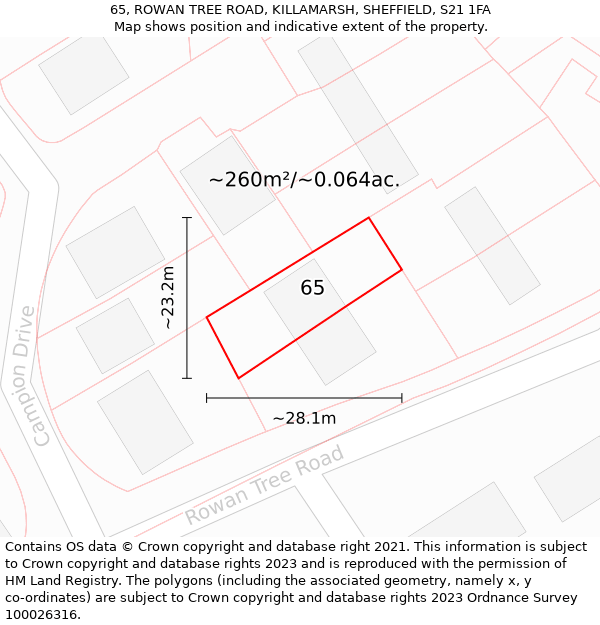 65, ROWAN TREE ROAD, KILLAMARSH, SHEFFIELD, S21 1FA: Plot and title map