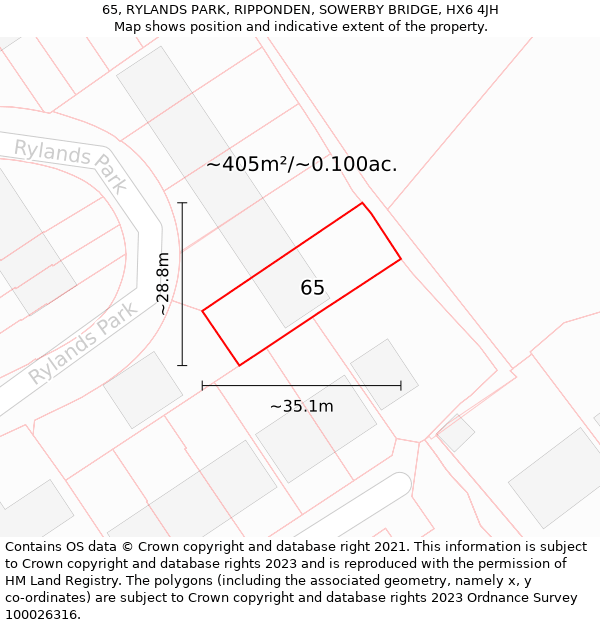 65, RYLANDS PARK, RIPPONDEN, SOWERBY BRIDGE, HX6 4JH: Plot and title map