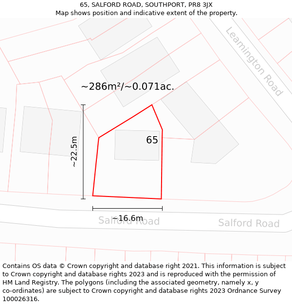 65, SALFORD ROAD, SOUTHPORT, PR8 3JX: Plot and title map