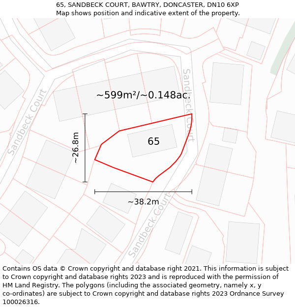 65, SANDBECK COURT, BAWTRY, DONCASTER, DN10 6XP: Plot and title map