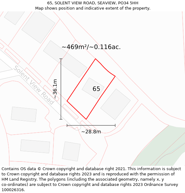 65, SOLENT VIEW ROAD, SEAVIEW, PO34 5HH: Plot and title map