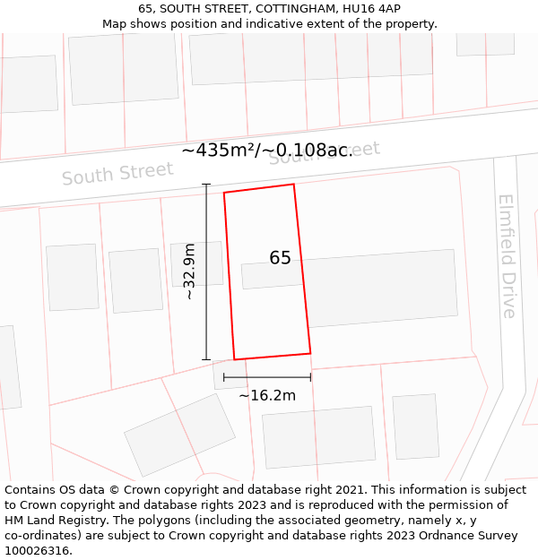 65, SOUTH STREET, COTTINGHAM, HU16 4AP: Plot and title map