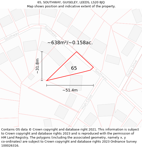 65, SOUTHWAY, GUISELEY, LEEDS, LS20 8JQ: Plot and title map