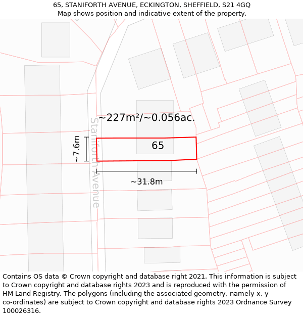 65, STANIFORTH AVENUE, ECKINGTON, SHEFFIELD, S21 4GQ: Plot and title map