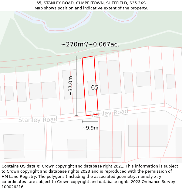 65, STANLEY ROAD, CHAPELTOWN, SHEFFIELD, S35 2XS: Plot and title map