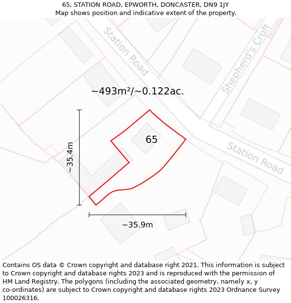 65, STATION ROAD, EPWORTH, DONCASTER, DN9 1JY: Plot and title map