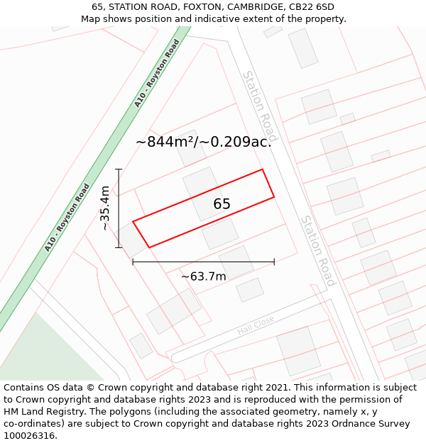 65, STATION ROAD, FOXTON, CAMBRIDGE, CB22 6SD: Plot and title map