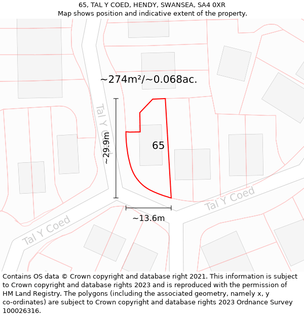 65, TAL Y COED, HENDY, SWANSEA, SA4 0XR: Plot and title map