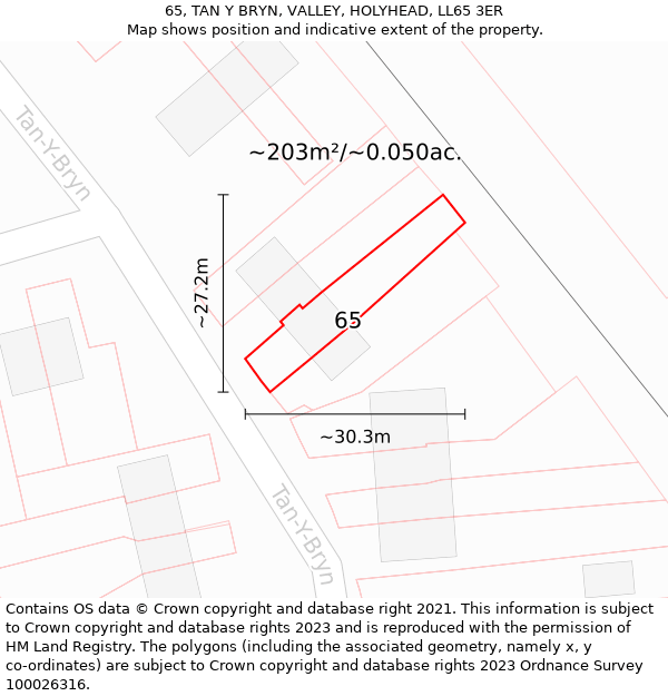 65, TAN Y BRYN, VALLEY, HOLYHEAD, LL65 3ER: Plot and title map