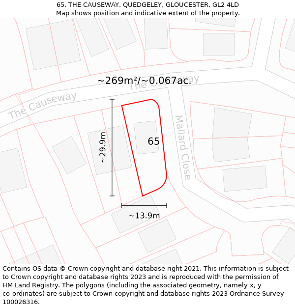 65, THE CAUSEWAY, QUEDGELEY, GLOUCESTER, GL2 4LD: Plot and title map