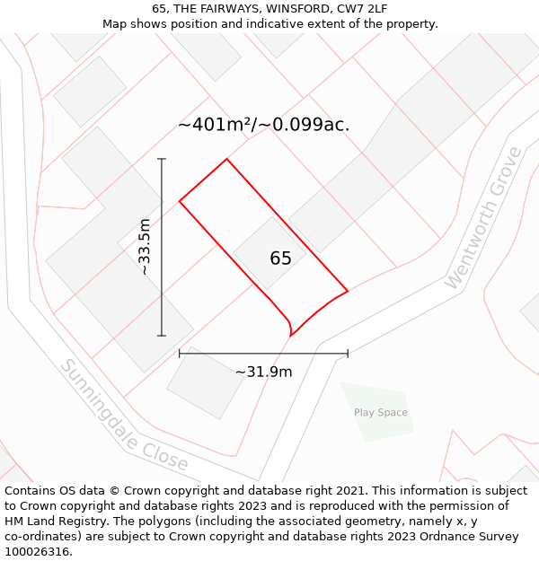 65, THE FAIRWAYS, WINSFORD, CW7 2LF: Plot and title map