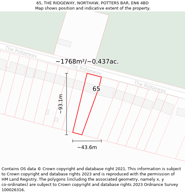 65, THE RIDGEWAY, NORTHAW, POTTERS BAR, EN6 4BD: Plot and title map