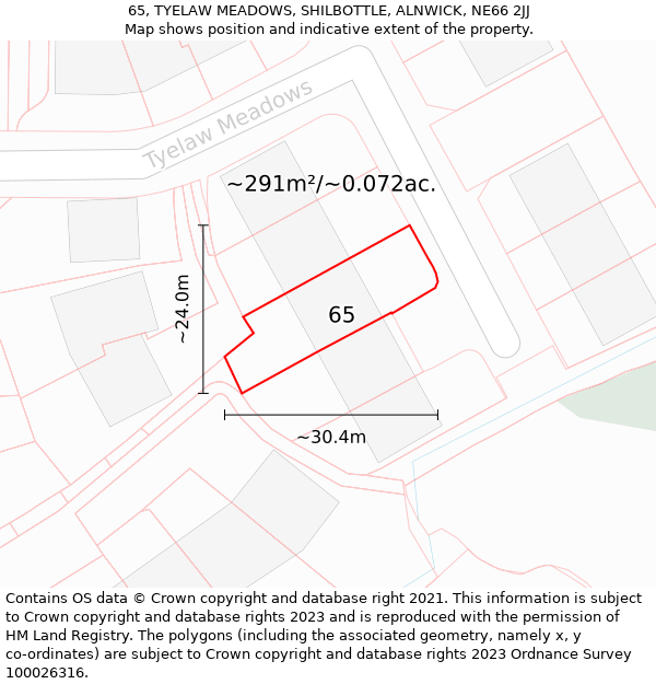 65, TYELAW MEADOWS, SHILBOTTLE, ALNWICK, NE66 2JJ: Plot and title map