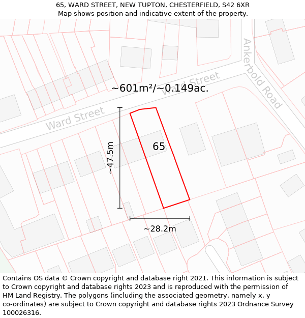 65, WARD STREET, NEW TUPTON, CHESTERFIELD, S42 6XR: Plot and title map