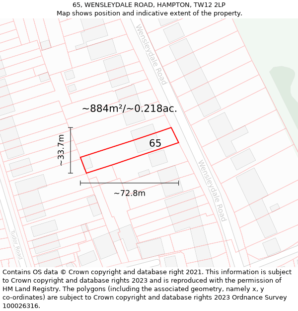 65, WENSLEYDALE ROAD, HAMPTON, TW12 2LP: Plot and title map