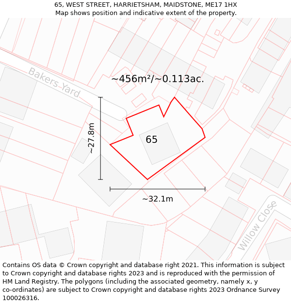 65, WEST STREET, HARRIETSHAM, MAIDSTONE, ME17 1HX: Plot and title map