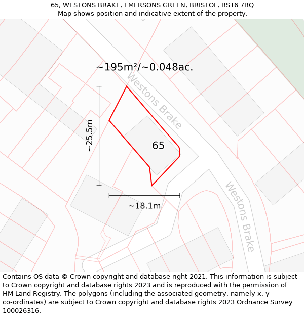 65, WESTONS BRAKE, EMERSONS GREEN, BRISTOL, BS16 7BQ: Plot and title map