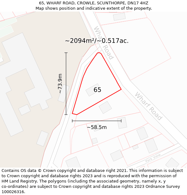 65, WHARF ROAD, CROWLE, SCUNTHORPE, DN17 4HZ: Plot and title map