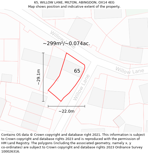 65, WILLOW LANE, MILTON, ABINGDON, OX14 4EG: Plot and title map