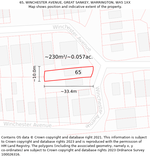 65, WINCHESTER AVENUE, GREAT SANKEY, WARRINGTON, WA5 1XX: Plot and title map