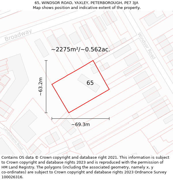 65, WINDSOR ROAD, YAXLEY, PETERBOROUGH, PE7 3JA: Plot and title map