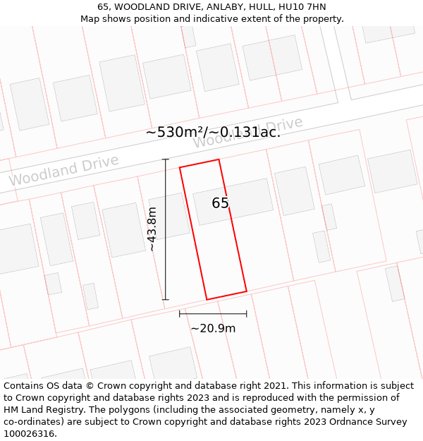 65, WOODLAND DRIVE, ANLABY, HULL, HU10 7HN: Plot and title map