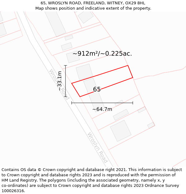 65, WROSLYN ROAD, FREELAND, WITNEY, OX29 8HL: Plot and title map