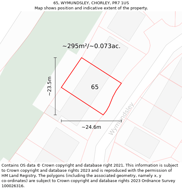 65, WYMUNDSLEY, CHORLEY, PR7 1US: Plot and title map