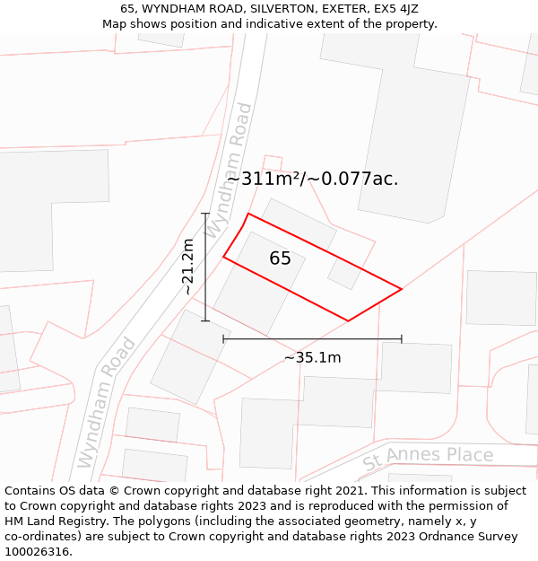 65, WYNDHAM ROAD, SILVERTON, EXETER, EX5 4JZ: Plot and title map