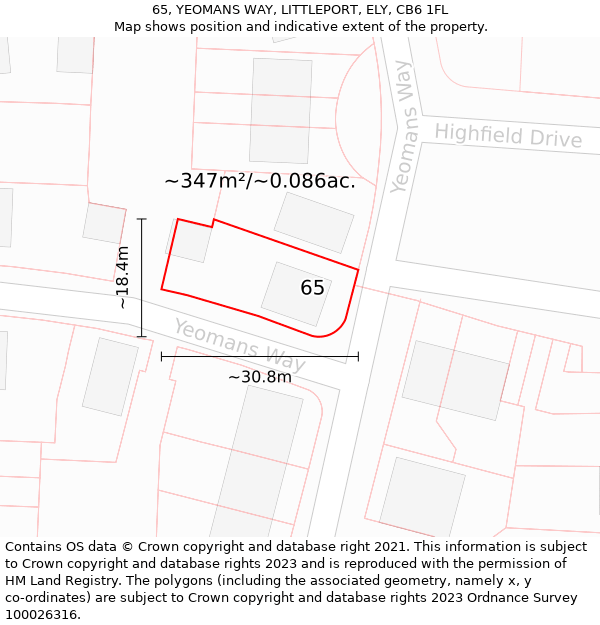 65, YEOMANS WAY, LITTLEPORT, ELY, CB6 1FL: Plot and title map