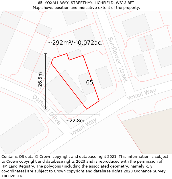 65, YOXALL WAY, STREETHAY, LICHFIELD, WS13 8FT: Plot and title map