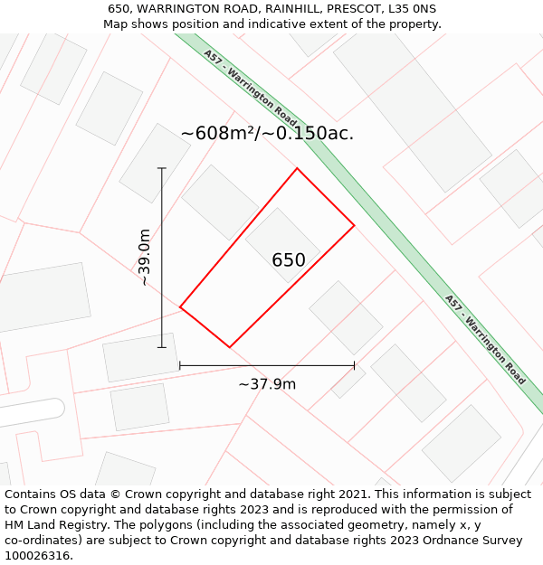 650, WARRINGTON ROAD, RAINHILL, PRESCOT, L35 0NS: Plot and title map