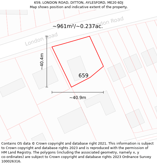 659, LONDON ROAD, DITTON, AYLESFORD, ME20 6DJ: Plot and title map