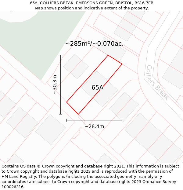 65A, COLLIERS BREAK, EMERSONS GREEN, BRISTOL, BS16 7EB: Plot and title map