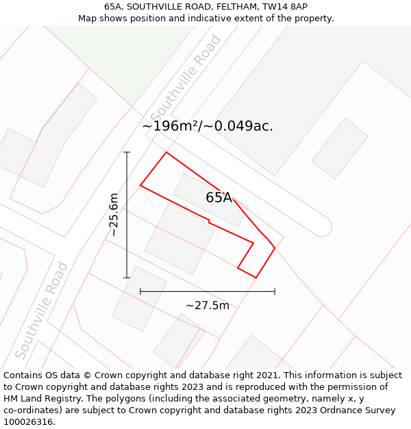 65A, SOUTHVILLE ROAD, FELTHAM, TW14 8AP: Plot and title map