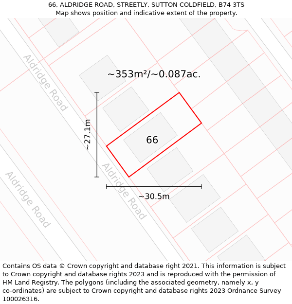 66, ALDRIDGE ROAD, STREETLY, SUTTON COLDFIELD, B74 3TS: Plot and title map