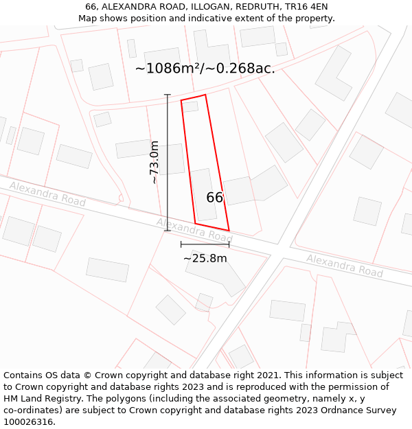 66, ALEXANDRA ROAD, ILLOGAN, REDRUTH, TR16 4EN: Plot and title map