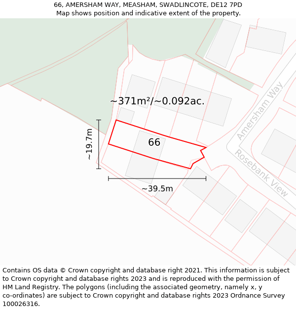 66, AMERSHAM WAY, MEASHAM, SWADLINCOTE, DE12 7PD: Plot and title map