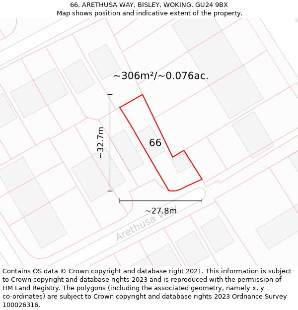 66, ARETHUSA WAY, BISLEY, WOKING, GU24 9BX: Plot and title map