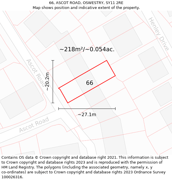 66, ASCOT ROAD, OSWESTRY, SY11 2RE: Plot and title map