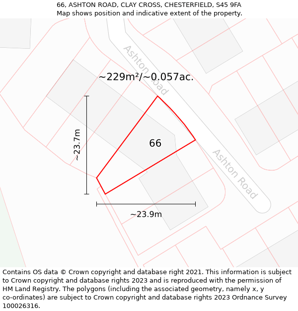 66, ASHTON ROAD, CLAY CROSS, CHESTERFIELD, S45 9FA: Plot and title map