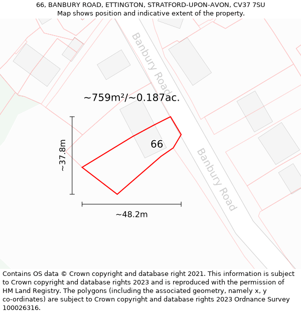 66, BANBURY ROAD, ETTINGTON, STRATFORD-UPON-AVON, CV37 7SU: Plot and title map