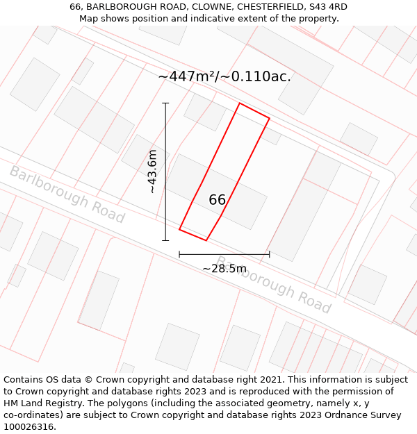 66, BARLBOROUGH ROAD, CLOWNE, CHESTERFIELD, S43 4RD: Plot and title map