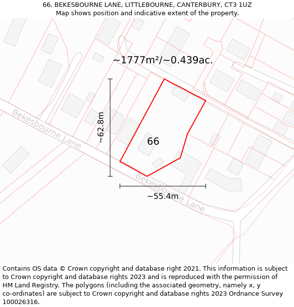 66, BEKESBOURNE LANE, LITTLEBOURNE, CANTERBURY, CT3 1UZ: Plot and title map