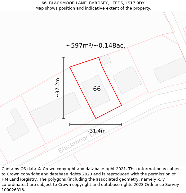 66, BLACKMOOR LANE, BARDSEY, LEEDS, LS17 9DY: Plot and title map